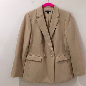 Ann Taylor Blazer Tan Women 6 Petite  Double Breasted Tweed Classic #829556 New